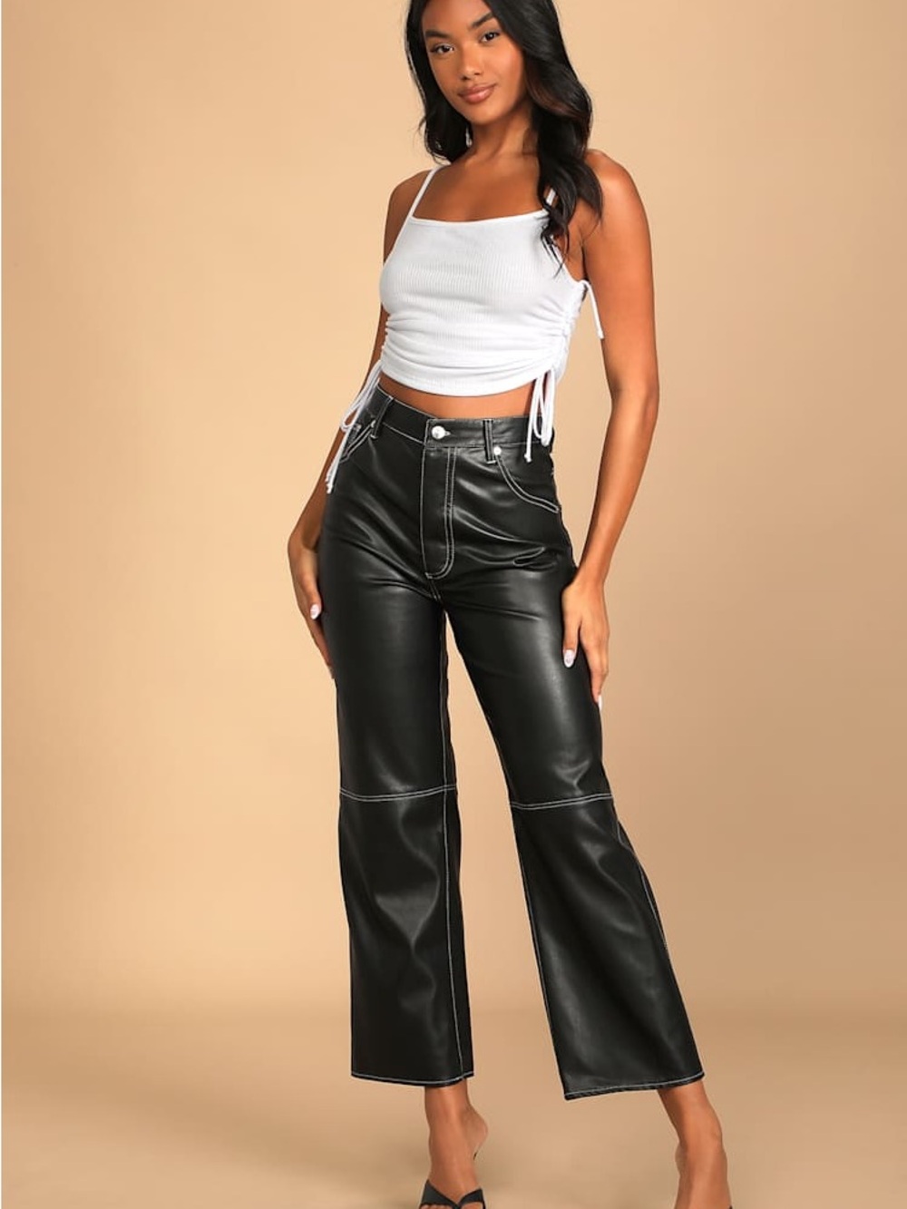 Free People The It Factor Black Vegan Leather High Rise Straight Leg Pants